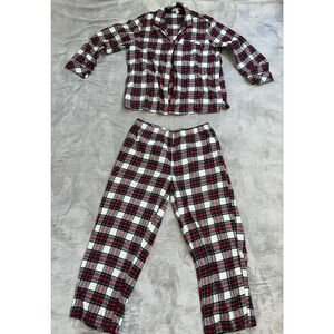 Women's Charter Club Plaid Flannel Pajamas Set L White Red Holiday